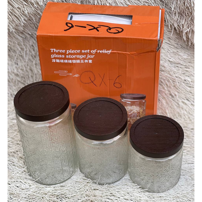 3PC GLASS STORAGE JAR (QX-6)
