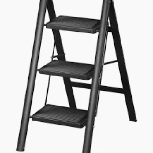 3 step foldable ladder black