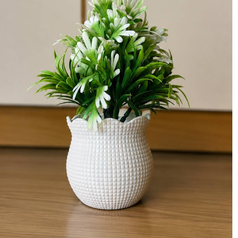 MINI WHITE WOVEN FLOWER POT SMALL