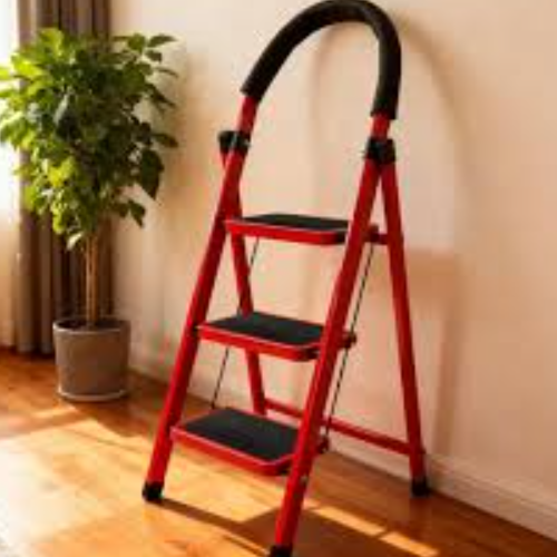 3 step foldable ladder red n black gallery image